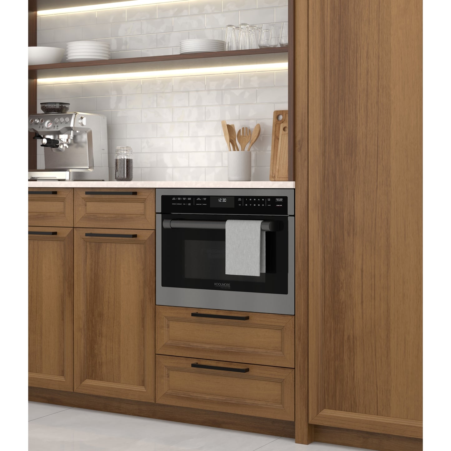 KoolMore Reserve 24 in. Stainless Steel Built-in Convection Microwave Oven with Speed and Sensor Cooking,1.6 cu. ft. in Black (KM-CWO24-BSS)