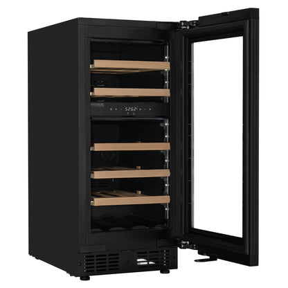 KoolMore Reserve 15 in. Under-Counter Panel Ready Dual Zone Built-in Wine Cooler with 23 Bottle Capacity and Wooden Shelves in Black (KM-CW28DZ-WPR)