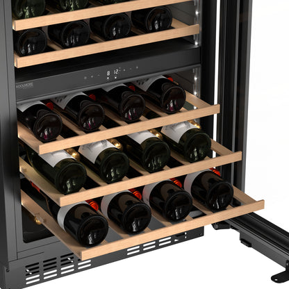 KoolMore Reserve 24 in. Under-Counter Panel Ready Dual Zone Built-in Wine Cooler with 45 Bottle Capacity and Wooden Shelves in Black (KM-CW46DZ-WPR)