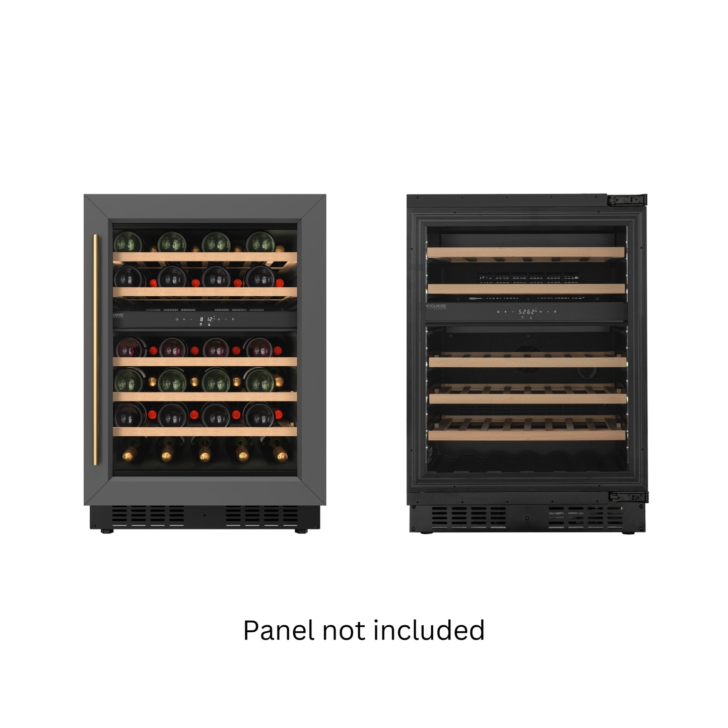 KoolMore Reserve 24 in. Under-Counter Panel Ready Dual Zone Built-in Wine Cooler with 45 Bottle Capacity and Wooden Shelves in Black (KM-CW46DZ-WPR)