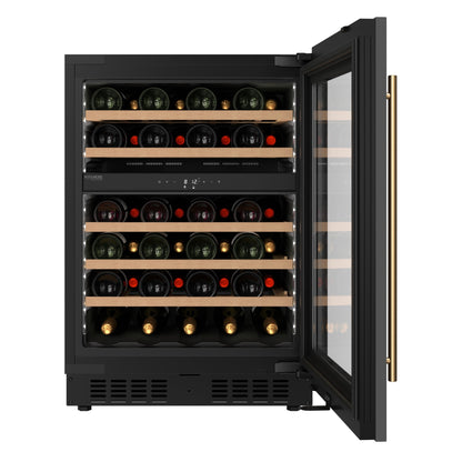 KoolMore Reserve 24 in. Under-Counter Panel Ready Dual Zone Built-in Wine Cooler with 45 Bottle Capacity and Wooden Shelves in Black (KM-CW46DZ-WPR)