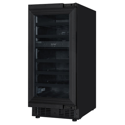 KoolMore Reserve 15 in. Under-Counter Panel Ready Dual Zone Built-in Wine Cooler with Black Shelves and 23 Bottle Capacity in Black (KM-CW28DZ-BPR)