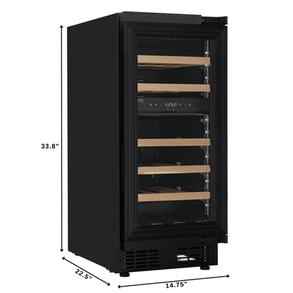 KoolMore Reserve 15 in. Under-Counter Panel Ready Dual Zone Built-in Wine Cooler with 23 Bottle Capacity and Wooden Shelves in Black (KM-CW28DZ-WPR)