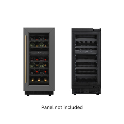 KoolMore Reserve 15 in. Under-Counter Panel Ready Dual Zone Built-in Wine Cooler with Black Shelves and 23 Bottle Capacity in Black (KM-CW28DZ-BPR)