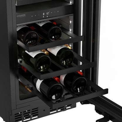 KoolMore Reserve 15 in. Under-Counter Panel Ready Dual Zone Built-in Wine Cooler with Black Shelves and 23 Bottle Capacity in Black (KM-CW28DZ-BPR)