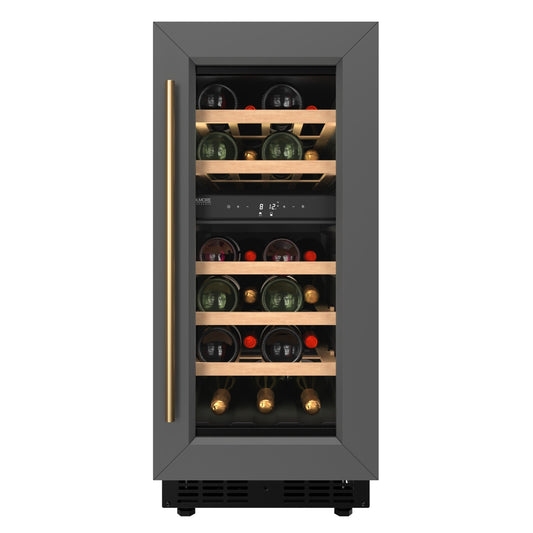 KoolMore Reserve 15 in. Under-Counter Panel Ready Dual Zone Built-in Wine Cooler with 23 Bottle Capacity and Wooden Shelves in Black (KM-CW28DZ-WPR)