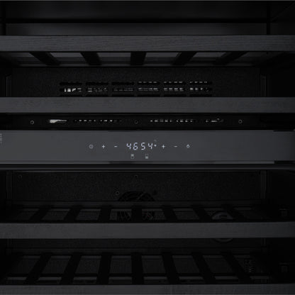 KoolMore Reserve 24 in. Under-Counter Panel Ready Dual Zone Built-in Wine Cooler with Black Shelves and 45 Bottle Capacity in Black (KM-CW46DZ-BPR)