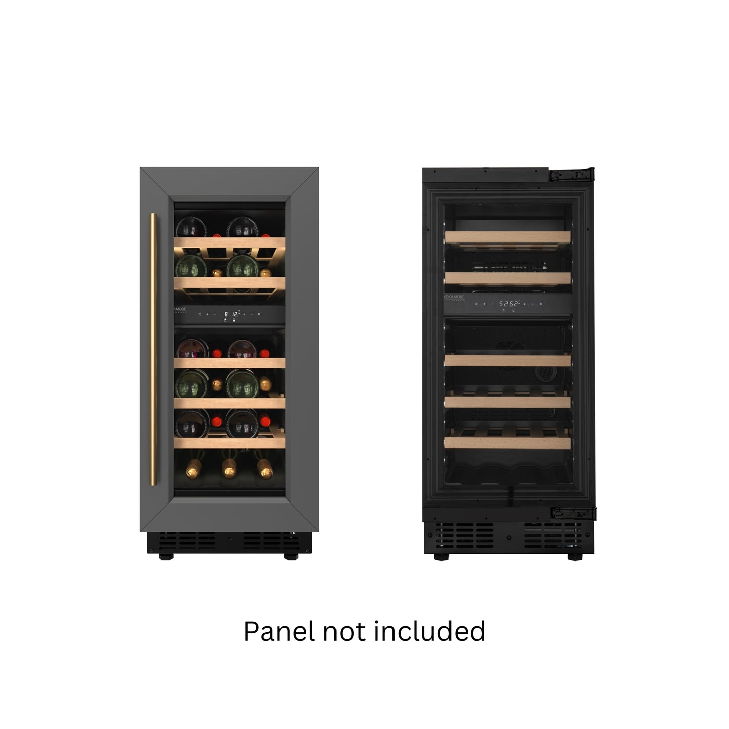 KoolMore Reserve 15 in. Under-Counter Panel Ready Dual Zone Built-in Wine Cooler with 23 Bottle Capacity and Wooden Shelves in Black (KM-CW28DZ-WPR)