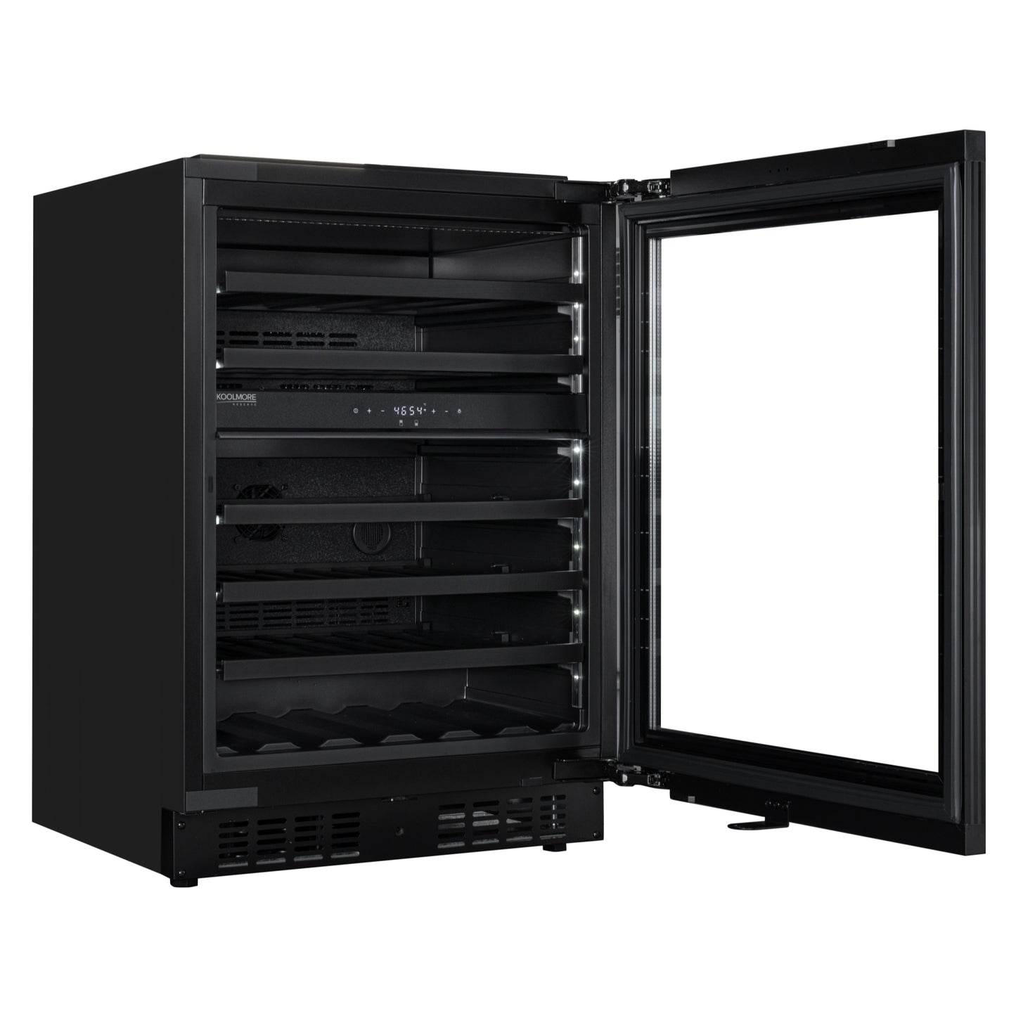 KoolMore Reserve 24 in. Under-Counter Panel Ready Dual Zone Built-in Wine Cooler with Black Shelves and 45 Bottle Capacity in Black (KM-CW46DZ-BPR)