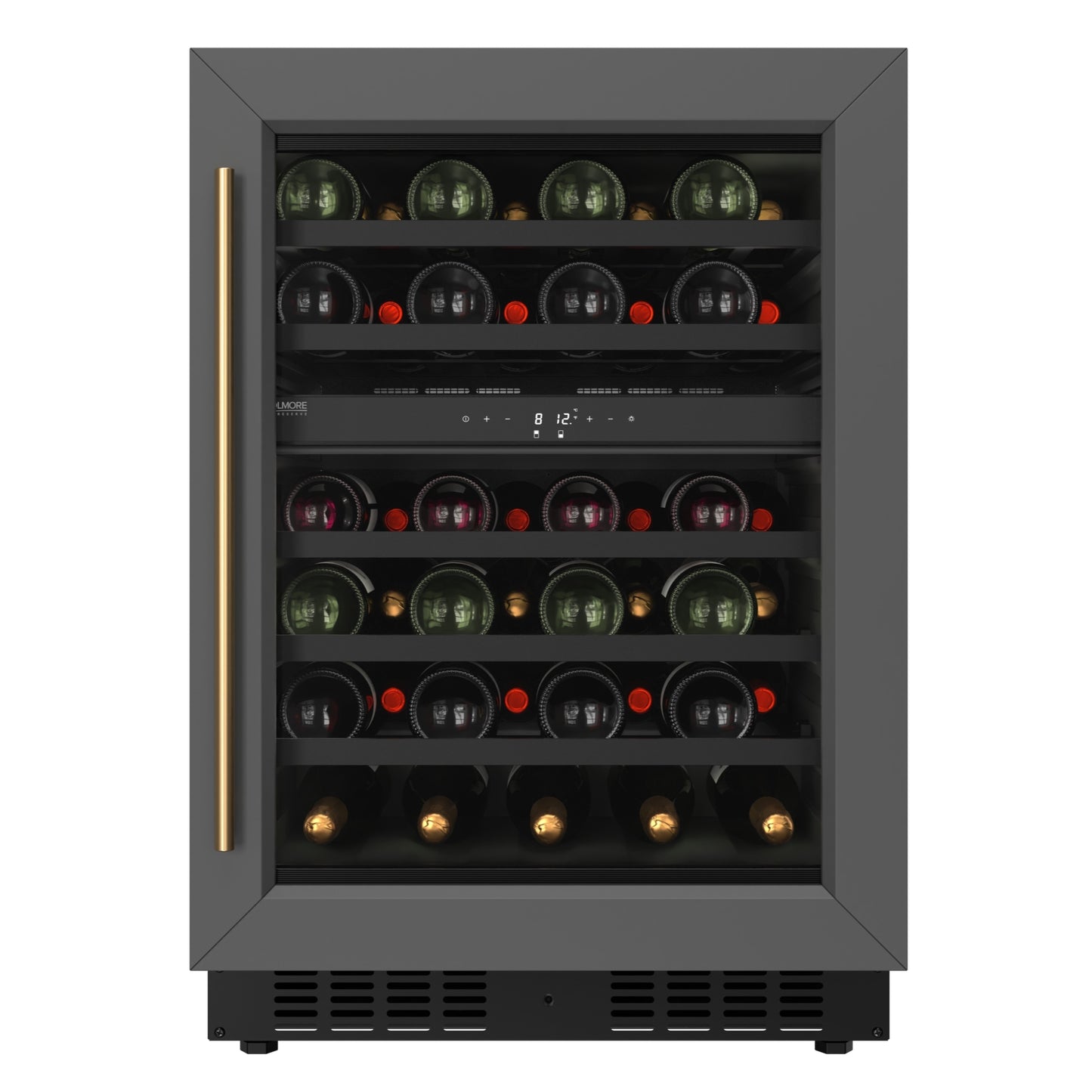 KoolMore Reserve 24 in. Under-Counter Panel Ready Dual Zone Built-in Wine Cooler with Black Shelves and 45 Bottle Capacity in Black (KM-CW46DZ-BPR)