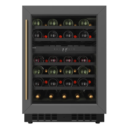 KoolMore Reserve 24 in. Under-Counter Panel Ready Dual Zone Built-in Wine Cooler with Black Shelves and 45 Bottle Capacity in Black (KM-CW46DZ-BPR)