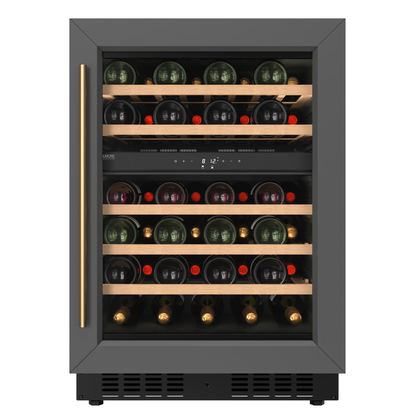 KoolMore Reserve 24 in. Under-Counter Panel Ready Dual Zone Built-in Wine Cooler with 45 Bottle Capacity and Wooden Shelves in Black (KM-CW46DZ-WPR)