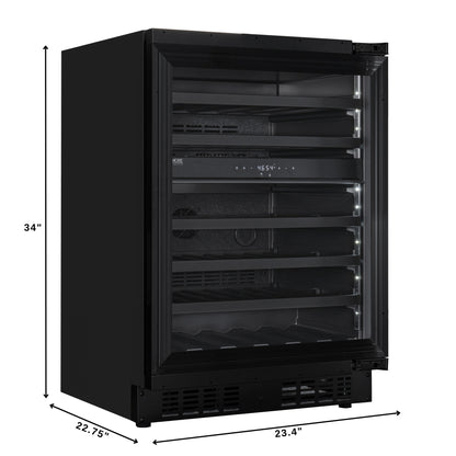 KoolMore Reserve 24 in. Under-Counter Panel Ready Dual Zone Built-in Wine Cooler with Black Shelves and 45 Bottle Capacity in Black (KM-CW46DZ-BPR)