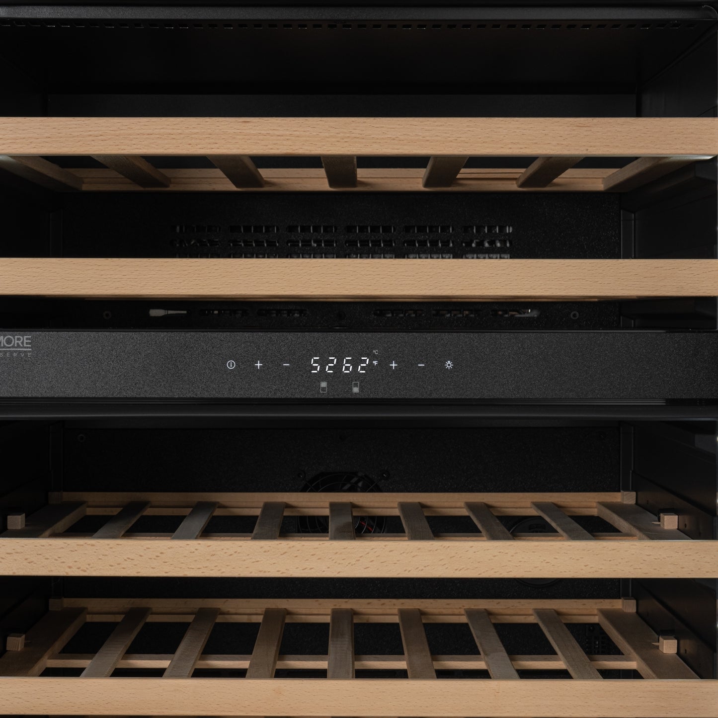 KoolMore Reserve 24 in. Under-Counter Panel Ready Dual Zone Built-in Wine Cooler with 45 Bottle Capacity and Wooden Shelves in Black (KM-CW46DZ-WPR)