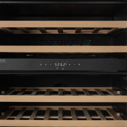 KoolMore Reserve 24 in. Under-Counter Panel Ready Dual Zone Built-in Wine Cooler with 45 Bottle Capacity and Wooden Shelves in Black (KM-CW46DZ-WPR)