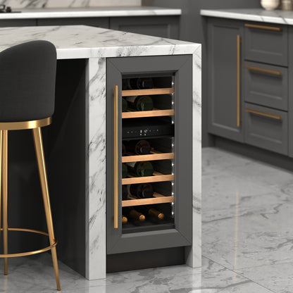 KoolMore Reserve 15 in. Under-Counter Panel Ready Dual Zone Built-in Wine Cooler with 23 Bottle Capacity and Wooden Shelves in Black (KM-CW28DZ-WPR)