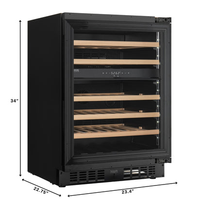 KoolMore Reserve 24 in. Under-Counter Panel Ready Dual Zone Built-in Wine Cooler with 45 Bottle Capacity and Wooden Shelves in Black (KM-CW46DZ-WPR)