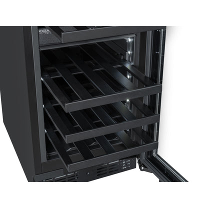 KoolMore Reserve 15 in. Under-Counter Panel Ready Dual Zone Built-in Wine Cooler with Black Shelves and 23 Bottle Capacity in Black (KM-CW28DZ-BPR)