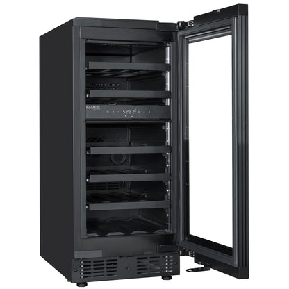 KoolMore Reserve 15 in. Under-Counter Panel Ready Dual Zone Built-in Wine Cooler with Black Shelves and 23 Bottle Capacity in Black (KM-CW28DZ-BPR)